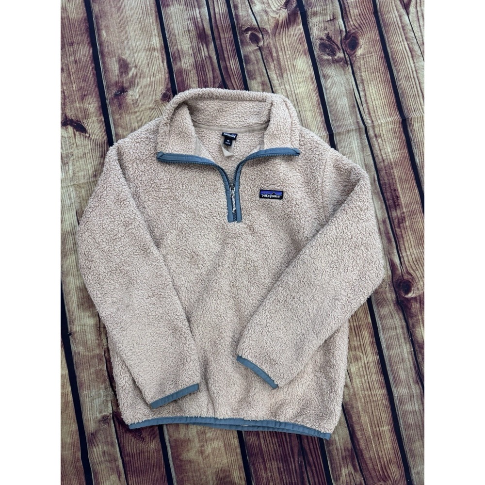 Patagonia Women's  Beige/Blue 1/4 Zip Pullover Jacket Stand-Up Collar XS